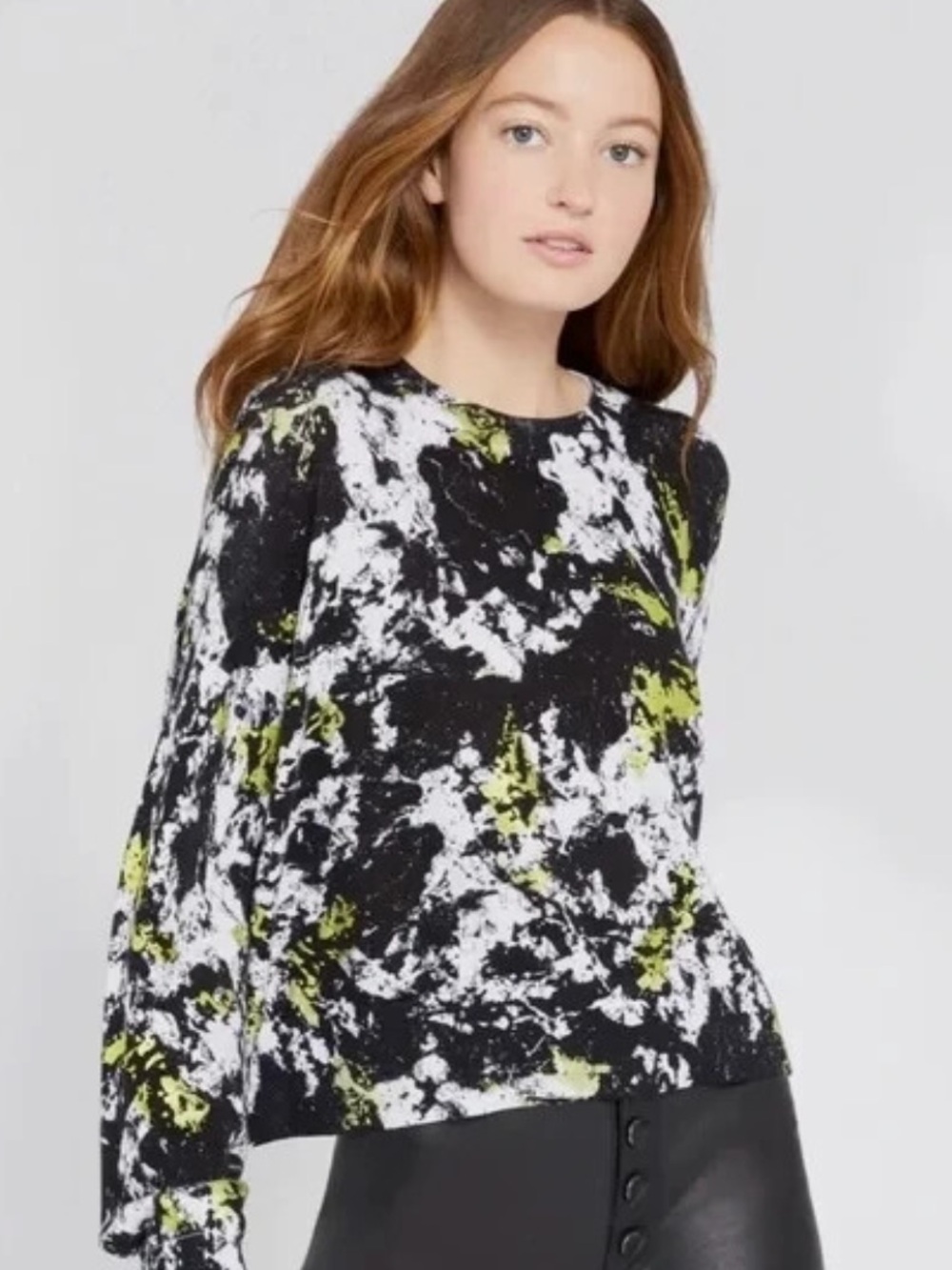 Alice + Olivia Black, White & Lime Abstract Pullover